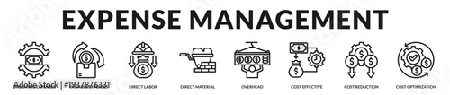 Expense management banner presenting disciplined cost governance and operational efficiency systems in Lineal Icon Style