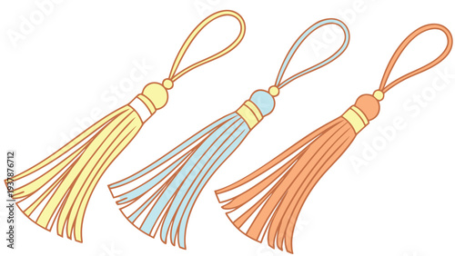 Vector illustration of Set of Decorative Tassels: Yellow, Blue, and Orange for Crafts and Embellishments