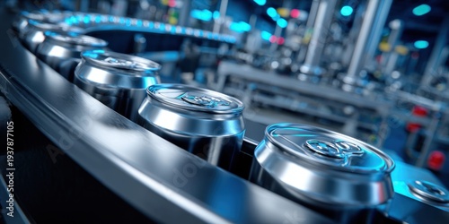 Automated production line for aluminum beverage cans in a modern factory setting