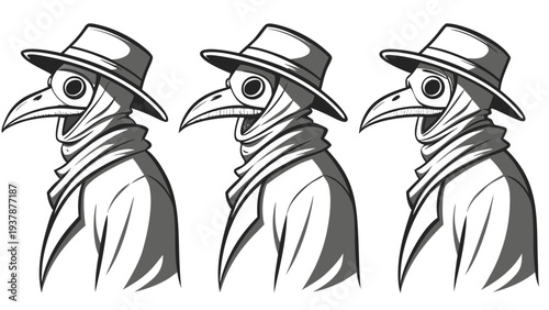 Vector illustration of Plague Doctor Masks, Spooky Halloween Costume or Historical Representation