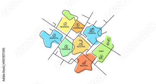 Colorful Neighborhood Map Illustration.