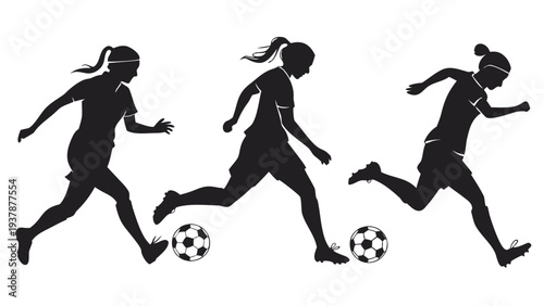 Vector illustration of Female Soccer Players Action Silhouette - Football Game