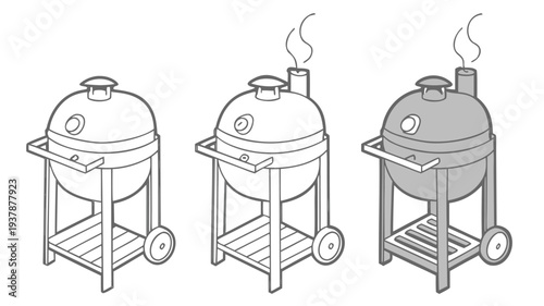 Vector illustration of Set of Barbecue Grills, Different Stages of Drawing
