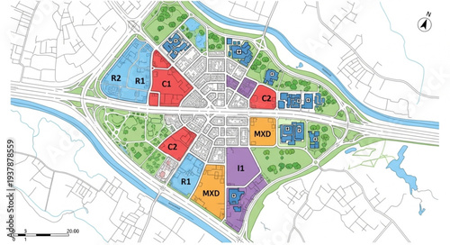 Colorful Urban District Map Illustration.