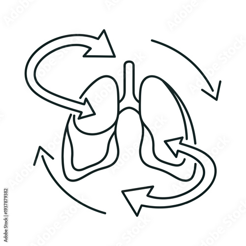 Dynamic lungs icon with circulating arrows symbolizing respiratory health airflow and circulation for medical and wellness concepts