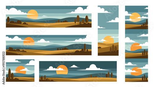 Rural Landscape Banners & Backgrounds - Sunrise Sunset Scenery for Web & Print
