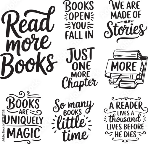 A reader lives a thousand lives before he dies inspirational book lover typography lettering bundle