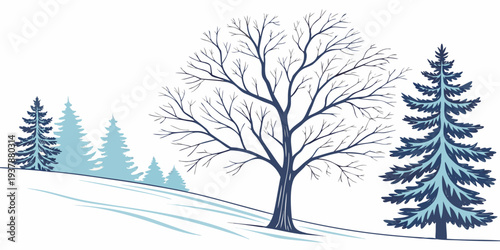 A serene winter landscape with trees and snow Vector