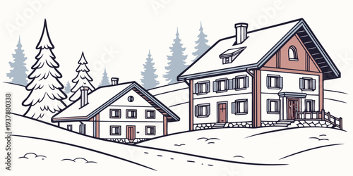 A house and a smaller building in a snowy landscape Vector