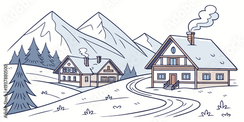 A snowy village nestled in the mountains Vector