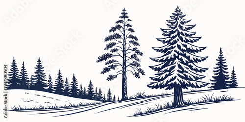 A serene winter landscape with snow covered trees Vector