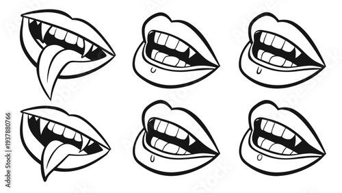Vector illustration of Fangs and Lips Illustration: Vampire, Horror, Halloween Theme