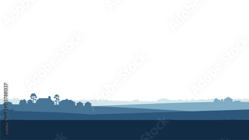 Rural Village Horizon Landscape Illustration for Countryside Business & Travel Marketing