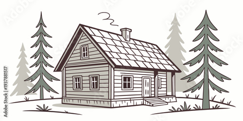 A small house in the woods with snow on the roof Vector