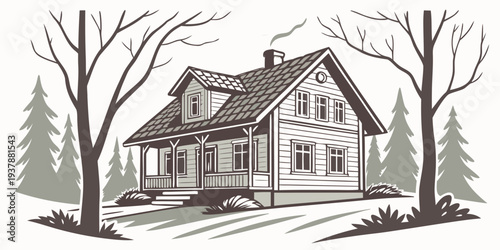 A house with trees and evergreens in the winter Vector