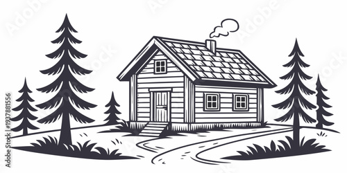 A house in the woods with smoke coming out of the chimney Vector