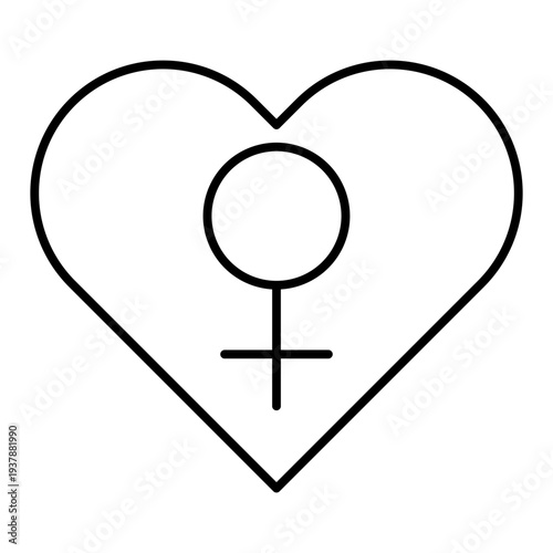 female gender symbol with heart line icon with editable stroke