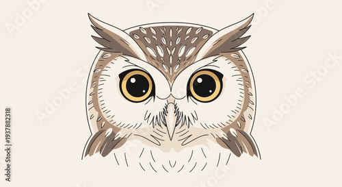 Cartoon owl illustration featuring detailed eyes and textured feathers