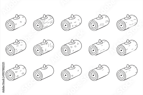 Minimal Wood Log And Timber Line Icon Set For Forestry And Lumber Industry