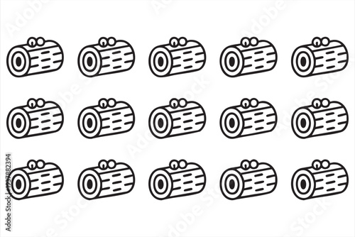 Forestry And Logging Industry Line Icon Set With Wood Textures