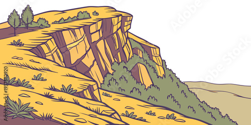 A pixelated image of a cliff with trees on top Vector