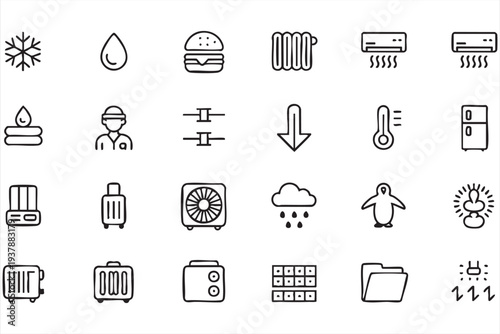Minimal Temperature And Climate Control Line Icon Set With HVAC Symbols