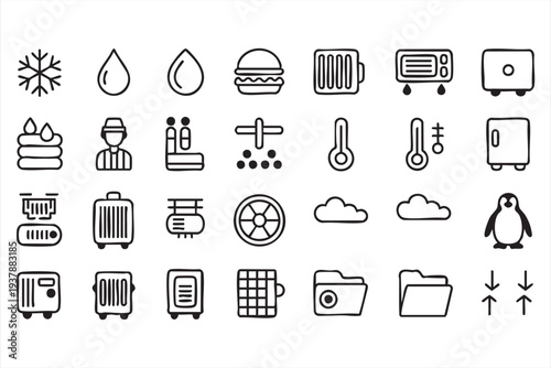 Heating Cooling And Thermostat Outline Icons For Smart Home Systems