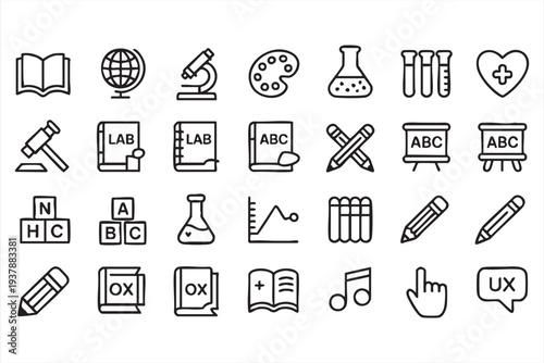 Academic Study And Classroom Outline Icons For Learning And Teaching Platforms