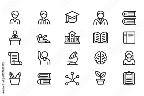 Minimal Student Education And Learning Line Icon Set With School Symbols