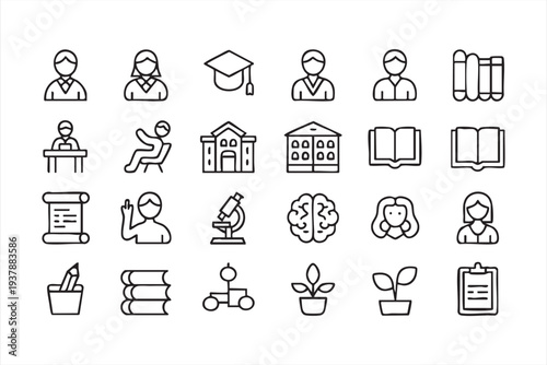 Student Learning And University Education Icon Pack In Minimal Style