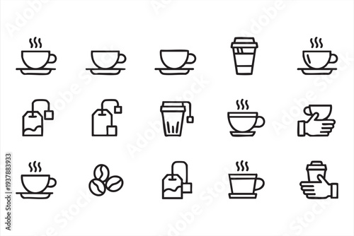 Minimal Coffee And Tea Line Icon Set With Cup And Cafe Symbols