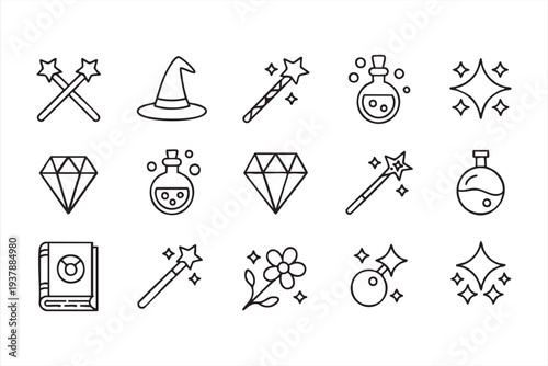 Mystic Magic And Enchantment Outline Icons For Game Design