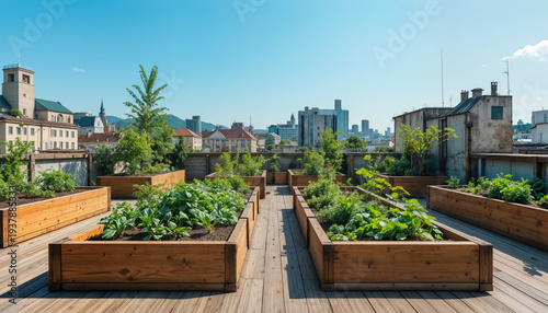 Urban rooftop garden transformation modern cityscape photography green environment aerial view sustainable living