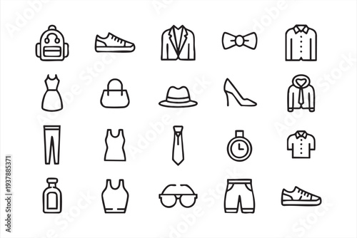 Apparel And Fashion Accessories Line Icons For Retail Design