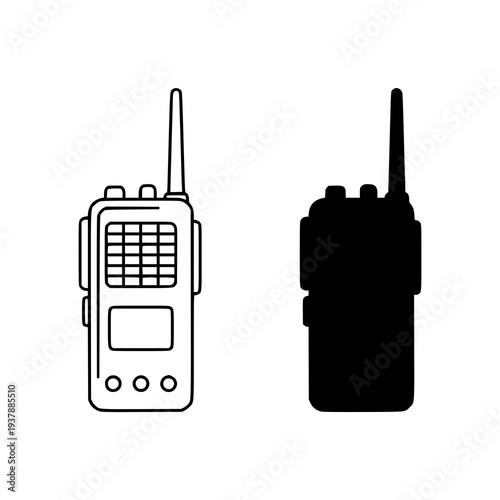 Outline and Silhouette Walkie-Talkie Vector Illustration Isolated