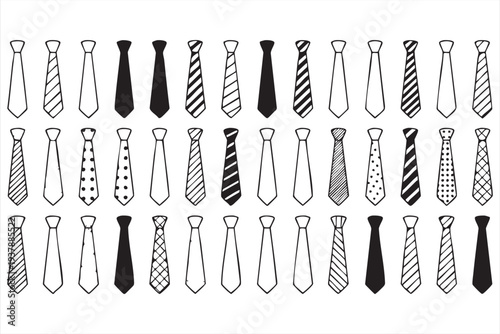 Formal Necktie And Patterned Tie Icon Collection For Fashion Design