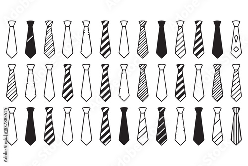 Striped And Patterned Necktie Symbols In Minimal Style