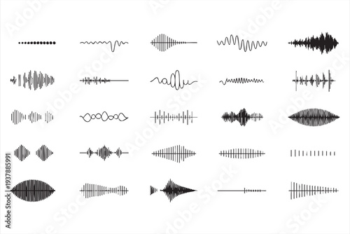 Minimal Audio Waveform Visualization Vector Icons for Recording Studio Tools
