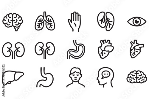 Human Anatomy Medical Organ Line Icon Set for Healthcare and Medicine