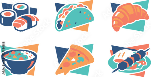 Global Food and Cuisine Icons Set Flat Design
