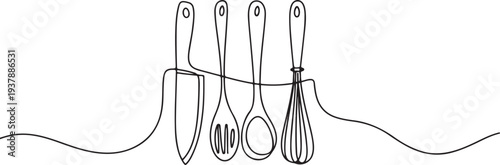 Blender one line continuous vector drawing. Kitchen utensils. Minimal illustration. Hand drawn linear silhouette. Cooking icon.one line vector illustration with out background