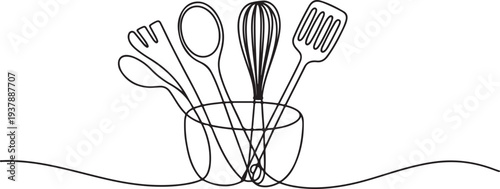 Blender one line continuous vector drawing. Kitchen utensils. Minimal illustration. Hand drawn linear silhouette. Cooking icon.one line vector illustration with out background