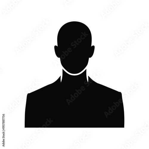 Silhouette of a bald man in a suit against a white background representing anonymity or a placeholder for a generic male figure