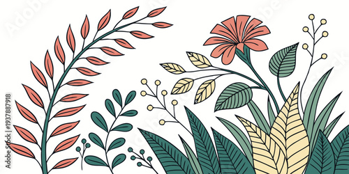 A tree with flowers and leaves in bloom Vector