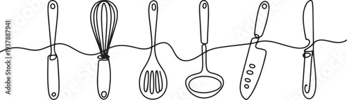 Blender one line continuous vector drawing. Kitchen utensils. Minimal illustration. Hand drawn linear silhouette. Cooking icon.one line vector illustration with out background