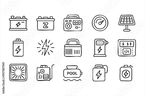 Sustainable Energy and Electric Power Equipment Line Icon Collection