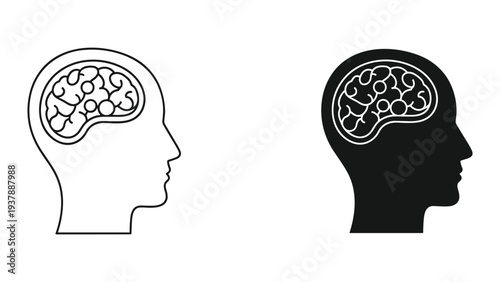 Brain Profile Icon Analysis Concept