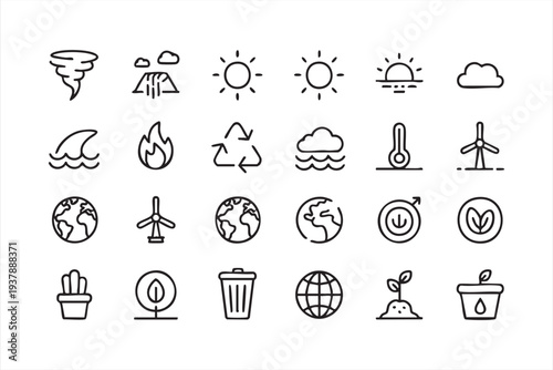 Eco Environment and Renewable Energy Line Icon Set for Sustainability Design