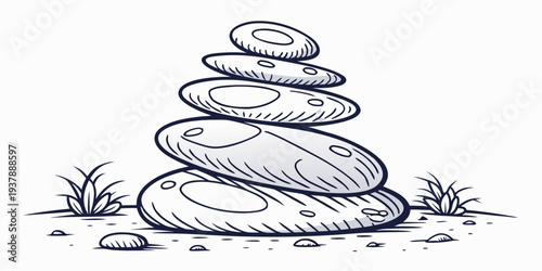 A stack of stones in a serene outdoor setting Vector