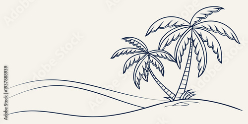 A drawing of two palm trees on a small island Vector